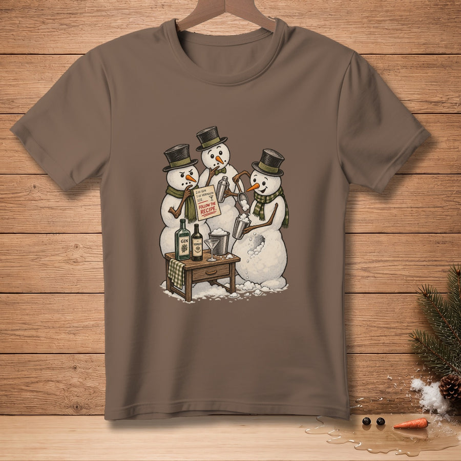 Snowmen in top hats make drinks from a recipe card that says "Follow the recipe."