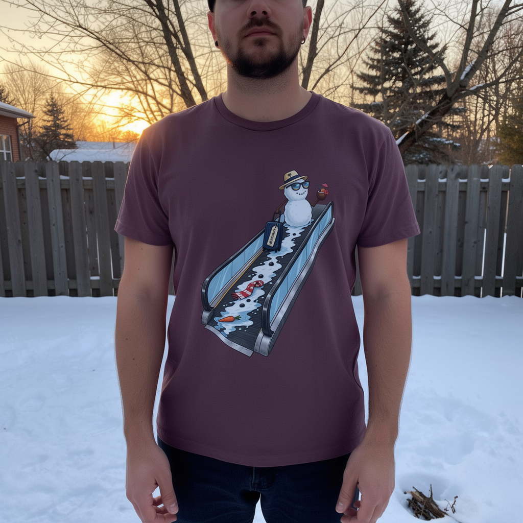 lifestyle scene ~ Worth The Melt: Airport Moving Walkway ~ Comfort Colors Premium T-Shirt ~ Snowman Dayz
