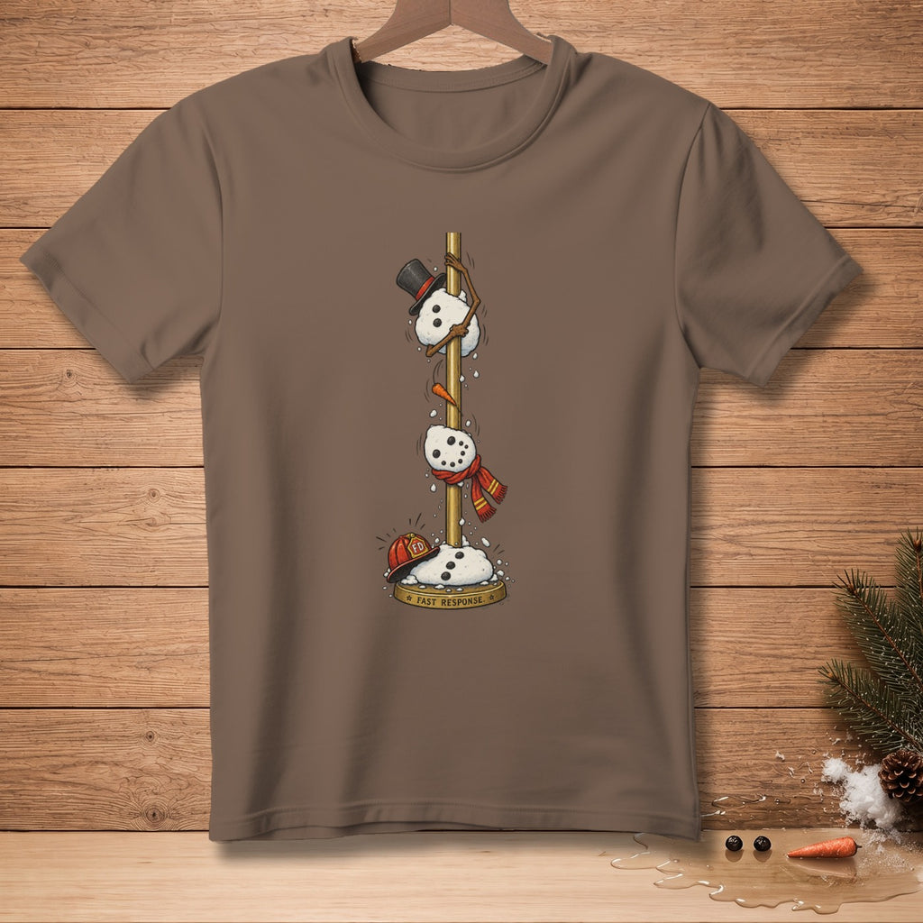 Snowmen climbing a pole with "Fast Response" text on the base.