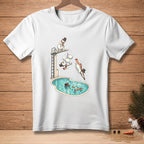 Snowmen diving into a pool with text "YOUR TURN." on diving board.