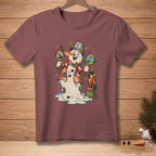 Snowman with maracas and parrot, "Feel the Rhythm" text.
