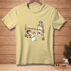 Yellow t-shirt with a melting snowman limbo scene and text "HOW LOW CAN YOU GO?".