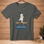 Snowman with top hat balances on beam, "STICK IT" text.