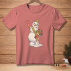 Melting snowman with crown, sash reading "Miss Sunshine," and holding a bouquet.