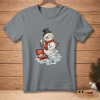 Melting snowman in top hat with first-aid kit and text "THAT SHOULD DO IT."