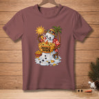 Melting snowman in a Hawaiian shirt eating nachos with "Double Down" text.