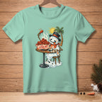 Snowman eating spicy chicken wings with "I SAID EXTRA HOT" text.