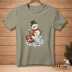 Snowman with bandages and first aid kit on melting body.