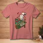 Snowman playing foosball with text "GET IN THE GAME" on t-shirt.