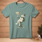 Snowman sitting on stool holding martini glass with text "Shaken Obviously".