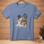 Melting snowman in top hat makes waffles with text "WORTH THE WAIT."