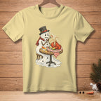 Melting snowman wearing a hat and scarf eats lobster with text "THIS FEELS PERSONAL."