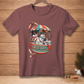 T-shirt graphic of two snowmen in a Ferris wheel gondola labeled "BEST SEAT".