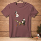 Panda on seesaw, melting snowman with bucket, text "MY TURN".