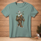 Bigfoot carries a melting snowman with a bucket labeled "Genius" on his head.