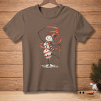 Snowman dancing with red ribbon and carrot, text "Nailed The Routine".