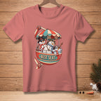 Two snowmen wearing scarves and hats ride in a gondola with the words "BEST SEAT" on it.