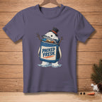 Snowman wearing a top hat and carrying a lunch bag with "PACKED FRESH" text.