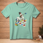 Snowmen playing Twister and melting on a colorful board with a spinner.