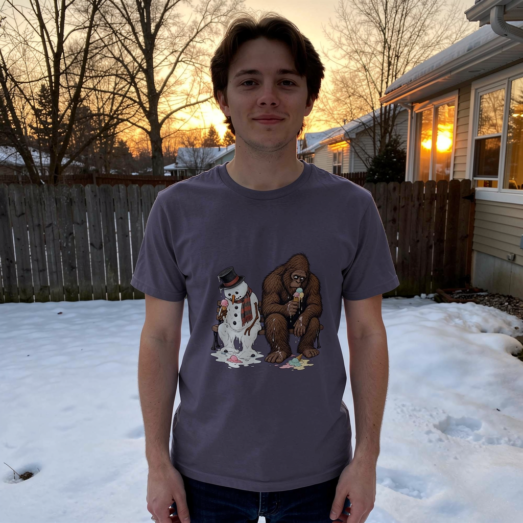 lifestyle scene ~ Total Meltdown: Ice Cream With Bigfoot ~ Comfort Colors Premium T-Shirt