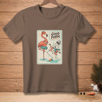 T-shirt with cartoon flamingo and melting snowman graphic and "GOOD FORM." text.