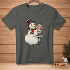 Snowman in a top hat eats an ice cream sundae with text "DIGNITY" on glass.
