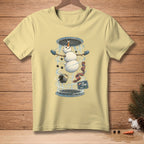 Snowman on a t-shirt being sucked up into a vent, text reads "I'M FLYING."