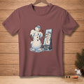 Muscular snowman flexing in mirror, "CUTTING PHASE" sign.