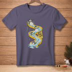 Purple t-shirt with snowmen on a yellow water slide with text "Best Ride Ever".