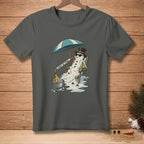 Melting snowman in beach chair under umbrella, with beer and text "THOUGHT THIS THROUGH".