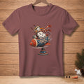 Snowman in a helmet and scarf on a rocket with "MISSION CONTROL" text.