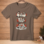 Three scenes of melting snowmen sitting at booths, one with "COZY" text.
