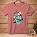 T-shirt with a snowman in a bumper boat, reading "ROUND TWO."