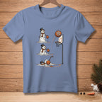 T-shirt with melting snowmen playing basketball and text "TAKE YOUR TIME."