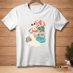 Melting snowman in a bikini with a pool and umbrella, reads "Summer Body".