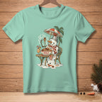 Melting snowman eating spaghetti under umbrella, text says "Keep It Classy".