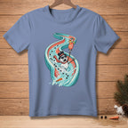 Snowman sliding down water slide with tropical drink in hand.