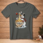 Snowman eating pasta from a bowl with text "WE HAVE A LOT IN COMMON."