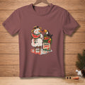 Melting snowman with watermelon and toucan, "Fresh & Juicy" text.