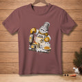 Snowman wearing apron with "Trained Professional" text making waffles and batter.