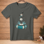 T-shirt with melting snowman falling into inflatable pool with splashing water.