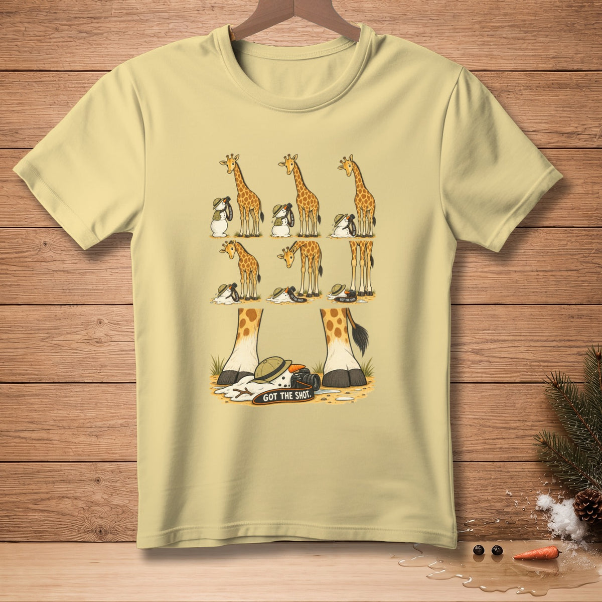 Humorous graphic of melting snowmen with cameras and giraffes.