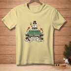 T-shirt with snowmen playing ping pong and "STILL GOING." text.