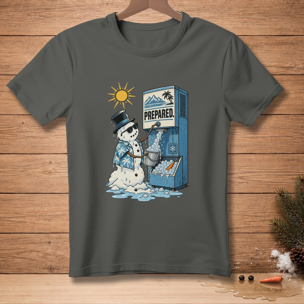 Snowman in Hawaiian shirt making ice with text "PREPARED"