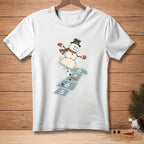 Snowman playing hopscotch with numbers 5, 6, 7, and 8.