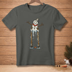 Melting snowman on a dark grey t-shirt with "TALLER ALREADY." text.