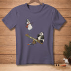 Melting snowman and panda on seesaw with text "MY TURN" printed.