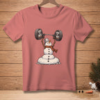 Snowman lifting a barbell with "LOCK IT OUT" text on weight plates.