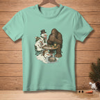 Bigfoot plays poker with snowmen.