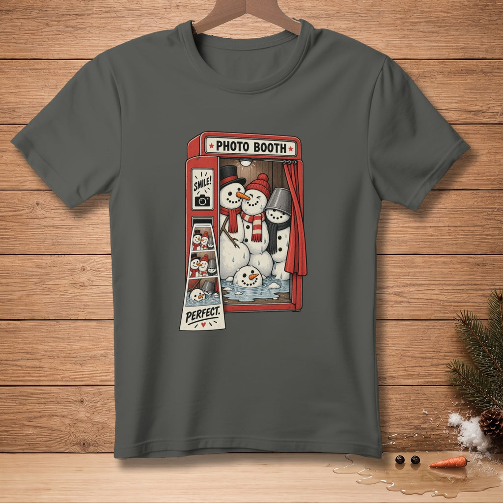 Snowmen in a photo booth with "Photo Booth" and "Perfect" text.